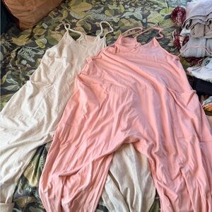 FP Movement by Free People Cream and Pink Jumpsuits